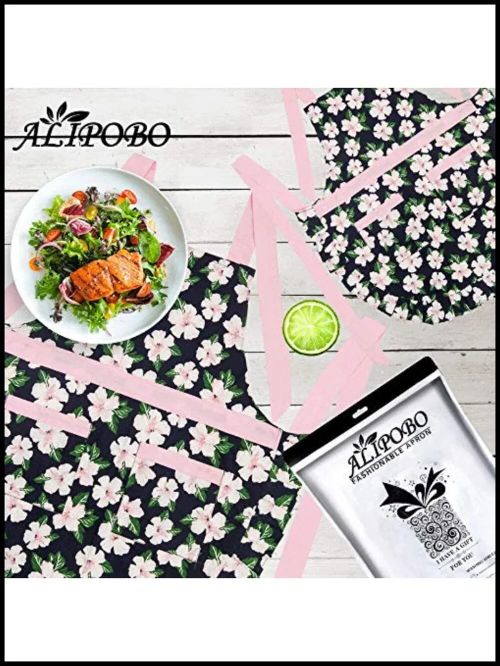 Cotton Adjustable Bib Apron with Pockets for Cooking Baking